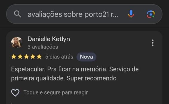 Avaliação 5 estrelas de Danielle Ketlyn no Google