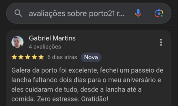 Avaliação 5 estrelas de Gabriel Martins no Google