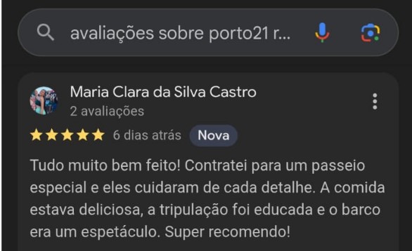 Avaliação 5 estrelas de Maria Clara da Silva Castro no Google